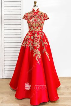 Red And Gold Dress Formal, Jinafire Long, Chinese New Year Dress, Red And Gold Dress, Custom Made Prom Dress, Wedding Colors Red, Long Formal Dress, Dress Stand, Prom Style