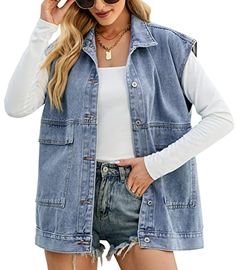 Oversized Denim Vest, Summer Waistcoat, Denim Vest Outfit, Sleeveless Denim Vest, Womens Denim Vest, Chaleco Casual, Denim Waistcoat, Jeans West, Vest Outfit