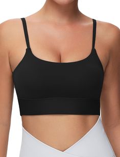 PRICES MAY VARY. High Stretch Fabric: 80% polyamide, 20% spandex. This Sports Bras is made of high stretch fabric, soft, skin-friendly and moisture-wicking. Light Support & Removable Pads: Designed with low-strength support, ideal for light exercise. The Yoga Bras has built-in removable bra pads for easy washing. Adjustable Spaghetti Straps: The Workout Crop Tops is designed with spaghetti straps, easily adjustable to the perfect length for you. Scoop Neck: The Sports Bras features scoop neck an Light Exercise Routine, Gym People, Light Exercise, Bra Pads, Workout Crop Top, Lounge Lingerie, Workout Yoga, Yoga Bra, Tops Black