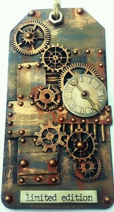 an old clock with gears attached to it's sides and the words limited edition written below