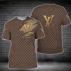 Louis Vuitton Golden Logo Brown Luxury Brand Premium T-Shirt Outfit For Men Women Outfit Trending Brown Luxury, Louis Vuitton Shirt, Golden Logo, Brown Tshirt