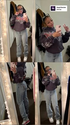 Cute Hoodie Outfit Black Women, Calm Birthday Outfits Winter, Essentials Hoodie Outfit Black Women, Essentials Sweatshirt Outfit, Fits For School Baddie, Grey Graphic Tee Outfit, What To Wear To Movies, Fly Shi Only Outfits, Streetwear Outfit Winter