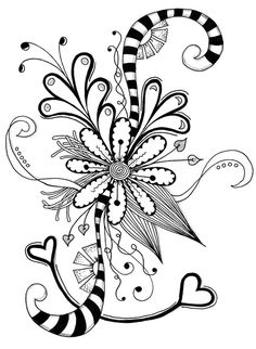 a black and white drawing of a flower with swirly designs on it's petals