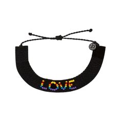 Wear your love loud and proud with a Woven Seed Bead Love Bracelet! This bold black design features a thick woven band and “love” spelled out in a rainbow of seed beads.  For every bracelet sold, Pura Vida donates 5% of the original purchase price to The Trevor Project, the world’s largest suicide prevention and crisis Trevor Project, Crisis Intervention, Pura Vida Bracelets, Love Bracelet, Rainbow Beads, Fun Gifts, Love Spells, Love Bracelets, Bold Black