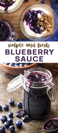 blueberry sauce in small glass jars with spoons