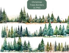 watercolor christmas trees and firs