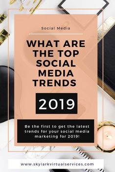 the text what are the top social media trend for 2019? on a white background with black and gold accents