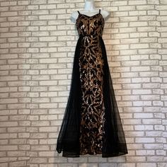 Gorgeous Black And Gold Sequin Tuile Gown Black Floor-length Holiday Dress, Black Fitted Maxi Dress For Holiday, Holiday Black Fitted Maxi Dress, Fitted Black Maxi Dress For Holidays, Black Sequin Evening Gown, Black Holiday Gown Floor-length, Black Evening Gown For Holiday, Black Floor-length Gown For Holidays, Black Floor-length Holiday Gown