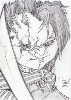 a pencil drawing of a zombie girl