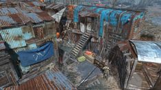 an aerial view of rusted out buildings in the middle of nowhere