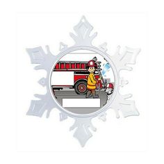 a snowflake ornament with a fireman on the front of it