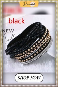 New Leather Bracelet Rhinestone Crystal Bracelet Wrap Multilayer Bracelets for Women Pulseras Mulher Jewelry Punk Style Metal Wrap Bracelet For Parties, Metal Wrap Bracelet For Party, Party Metal Wrap Bracelet, Arm Jewelry, Women's Jewelry And Accessories, Punk Style, Bracelets For Women, Crystal Bracelet, Punk Fashion