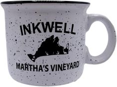 a white and black coffee mug that says inkwell martha's vineyard