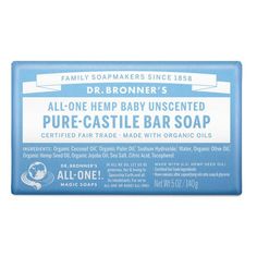 Dr. Bronner's Unscented Bar Soap - 5oz Dr Bronners, Pure Castile Soap, Organic Olive Oil, Castile Soap, Sodium Lauryl Sulfate, Natural Bath, Clean Body, Hemp Seed Oil