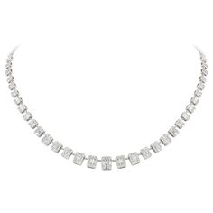 NECKLACE 18K White Gold Diamond 1.37 Cts/100 Pcs Tapered Baguette 4.59 Cts/125 Pcs