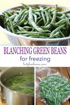 green beans are being cooked in a pot and placed on the table with plastic wrappers