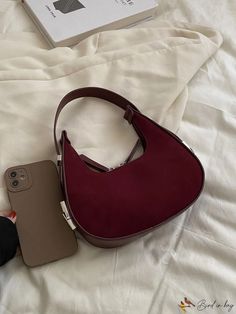 BirdinBag - Stylish Dual-Toned Hobo Handbag Trendy Burgundy Shoulder Bag With Large Capacity, Trendy Burgundy Tote Shoulder Bag, Trendy Burgundy Shoulder Bag For Daily Use, Rectangular Burgundy Shoulder Bag For Errands, Trendy Burgundy Shoulder Bag, Trendy Burgundy Bags For Daily Use, Burgundy Shoulder Bag For Daily Use, Trendy Burgundy Shoulder Bag With Double Handle, Trendy Burgundy Shoulder Bag For Everyday