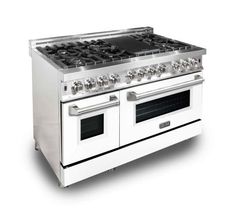 ZLINE 48" Professional Dual Fuel Range in Stainless Steel Gas Stove and Electric Oven 48" Range, Freestanding Double Oven, Stainless Steel Gas Stove, Zline Kitchen, Dual Oven, Gas Stoves, Cast Iron Grill, Dual Fuel Ranges, Glass And Aluminium