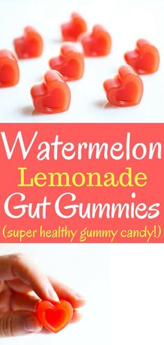 someone is holding up some gummy candies with the words watermelon lemonade gut gummies super healthy gummy candy