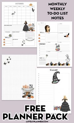 the printable halloween planner is shown in three different styles