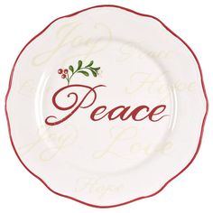 a plate with the word hope written on it and holly sprigs in red