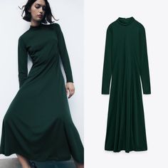 Brand New With Tags. Size Large. Spring Stretch Plain Dresses, Solid Plain Dresses For Fall, Solid Fall Dress, Solid Plain Dress For Fall, Plain Dress For Fall, Stretch A-line Maxi Dress, Stretch Green Midi Dress, Green Stretch Maxi Dress For Fall, Elegant Plain Dresses For Fall