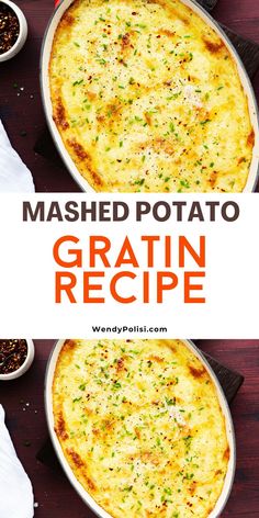 mashed potato gratin recipe in a white dish