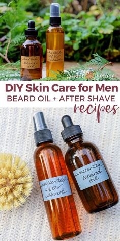 This DIY beard oil and aftershave combo is the perfect gift for the man in your life. It will keep his beard soft and his skin hydrated. Beard Oil Recipe Diy, Homemade Beard Oil, Herbal Diy, Diy Natural Beauty Recipes, Garden Therapy