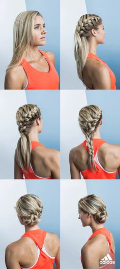 We love the way this style keeps hair up and away during tough workouts. Here’s how to get the look: 1. Starting at the crown, begin French braiding along the hairline. 2. Switch to a regular braid at nape of the neck. 3. Flip up the end of the braid, loop into a bun. 4. Secure with hairpins, go! Product only available in the USA. While you're braiding, click through to complete the look! Messy Buns, Work Hairstyles, Hair Images, Easy Hairstyles For Long Hair, Long Bob, Hair Dos, Trendy Hairstyles, Hair Updos, Diy Hairstyles