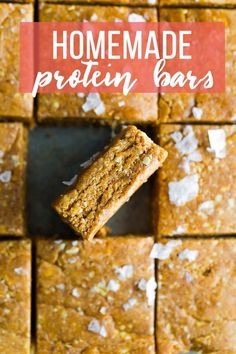 homemade protein bars are stacked on top of each other