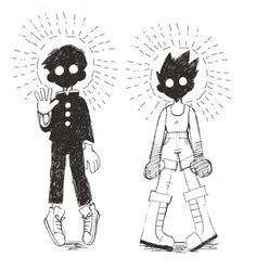 two cartoon characters are standing next to each other, one is wearing a black mask