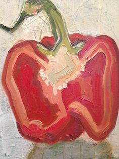 a painting of a red pepper on a white background