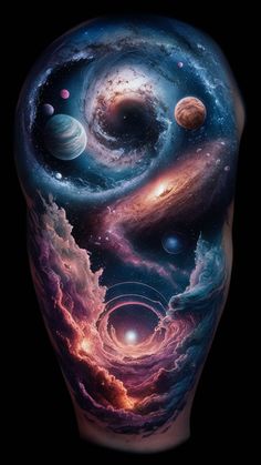 a man's shoulder with planets and stars on it