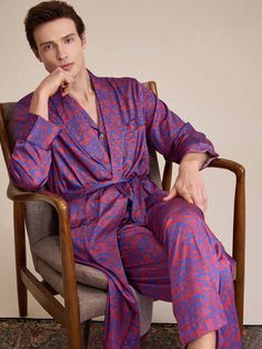 Men Allover Print Belted Robe Multicolor   Long Sleeve Chiffon All Over Print Kimono Robe Non-Stretch Spring/Summer Men Loungewear, size features are:Bust: ,Length: ,Sleeve Length: Mens Robe Pattern, Monogram Robes, Men Loungewear, Belted Robe, S Monogram, Print Kimonos, Chiffon Long Sleeve, Fashion Styles, Primavera Estate