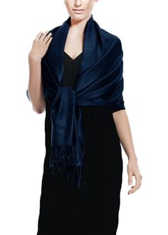 Features: Best versatile accessory that can be worn as a scarf, wrap or shawl. Extremely soft, silky, and elegant Available in a variety of beautiful colors from classic black or red to bright and colorful orange to match any look. Perfect for traveling, casual or formal occasion - wherever you want to look special Each shawl is hand-made, hand-knotted and hand-dyed by Azo Chemical free dyes Material Content: 100% Viscose. Product Care: Dry Clean Only. Dimensions: 75" x 27" Fringes: 3" Details: Midnight Blue Wedding, Black Pashmina, Bridesmaid Wrap, Bridesmaid Shawl, Evening Shawls, Pashmina Wrap, Bridal Shawl, Black Peach, Blue Peach