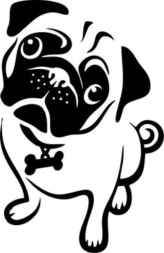 a black and white drawing of a pug