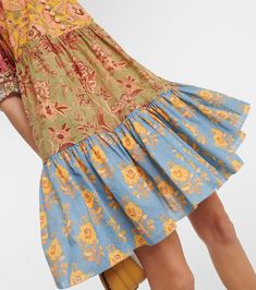 Junie floral cotton minidress in multicoloured - Zimmermann | Mytheresa Cotton Mini Dress For Garden Party, Green Mini Dress With Patchwork, Chic Cotton Floral Dress, Multicolor Cotton Ruffle Mini Dress, Cotton Bohemian Mini Dress For Garden Party, Long Sleeve Cotton Mini Dress For Garden Party, Multicolor Cotton Mini Dress With Ruffles, Bohemian Mini Dress For Daywear, Bohemian Cotton Mini Dress For Spring