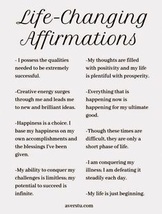 the words life - changing affirmations written in black and white on a white background