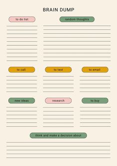 Use this customizable Beige Minimalist Brain Dump Planner template and find more professional designs from Canva. Brain Dump To Do List, Diy Daily Planner Notebook Ideas, One Note Templates Planner Free, Brain Dump Planner, Braindump Template, How To Brain Dump, Canva Planner Template, Brain Dump Template Free Printables, Good Notes Planner Template