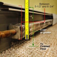 an image of a measuring tape on the floor next to a drawer with drawers labeled