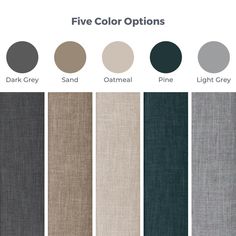 five color options for the fabric swatches in different colors and sizes, including dark grey, light gray, white