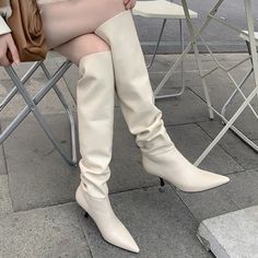 Brand New Shaft Material: Pu Leather Upper Material: Genuine Cow Leather Insole Material: Pigskin Closure Type: Slip-On Heel Height: 7cm/2.75in Elastic Boots, Red Stilettos, High Leather Boots, Genuine Leather Boots, Womens Stilettos, Stiletto Boots, Knee Boot, Pointed Heels, Leather Boots Women