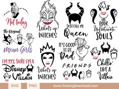 disney princess svg files for cricture and silhouettes, including the evil queen