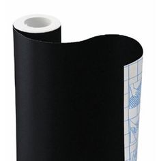 a roll of black paper with blue and white designs on it