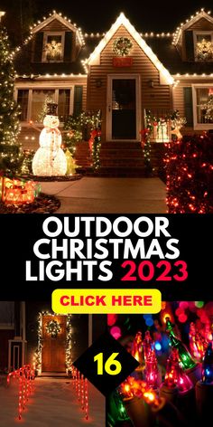 outdoor christmas lights are displayed in front of a house with the words, outdoor christmas lights 2012