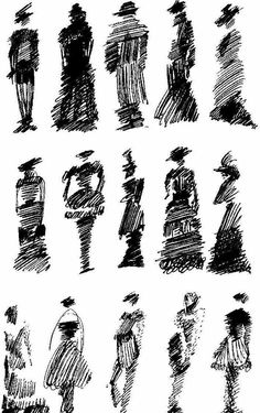 a set of hand drawn people silhouettes