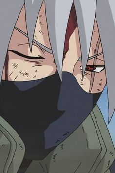 an anime character with grey hair and black eyes