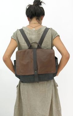 Mens Womens  Canvas Backpack Rucksack Schoolbag  LAPTOP Backpack Hadmade Leather Bag School Satchel Backpack With Laptop Sleeve, School Backpack With Laptop Sleeve Satchel, School Backpack With Laptop Sleeve And Satchel Shape, Brown Backpack For Study, Brown Study Backpack, Casual Brown Backpack For Study, Everyday Brown Backpack With Laptop Sleeve, Brown Backpack With Laptop Sleeve, Brown Backpack With Laptop Sleeve For Daily Use