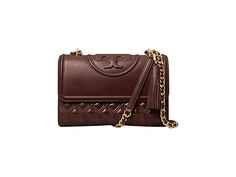 Tory Burch Fleming Convertible Shoulder Bag - Handbags : Tempranillo : Keep it chic and simple with the diamond quilt stitch Tory Burch Fleming Convertible Shoulder Bag. Shoulder strap with chain detailing at sides for easy hands free carry. Tory Burch embossing at top and metal branding at center front. Constructed of 100% leather. 100% leather lining. Imported. Measurements: Bottom Width: 10 1 2 in Depth: 2 1 4 in Height: 7 in Strap Length: 28 in Strap Drop: 12 in Weight: 1 lb 10 oz Quilted Rectangular Wallet On Chain For Formal Occasions, Quilted Rectangular Wallet On Chain For Formal Events, Formal Quilted Rectangular Wallet On Chain, Elegant Quilted Wallet On Chain Crossbody, Chic Quilted Wallet On Chain, Leather Bag With Diamond Quilting In Rectangular Shape, Chic Rectangular Bag With Diamond Quilting, Rectangular Leather Bag With Diamond Quilting, Chic Quilted Wallet On Chain For Everyday