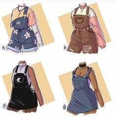 four different types of aprons and overalls